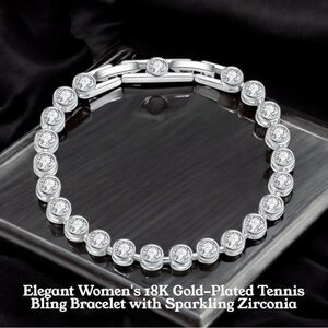 Elegant Tennis Bracelet with Round Cut Sparking Zirconias 18KT Gold Plated